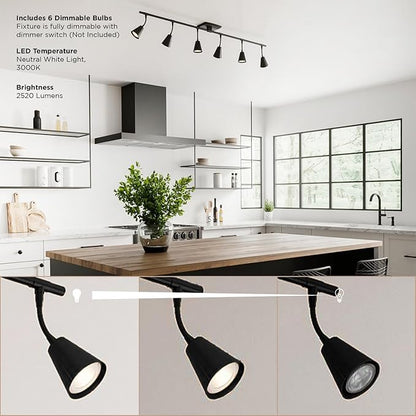 Modern LED 6-Light Track Lighting, Matte Black, 44 Inch, 6 GU10 LED Bulb Included, Directional Lighting, Kitchen Lighting Fixtures Ceiling, Spotlight Fixtures, Wall Lights for Living Room