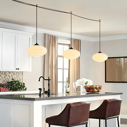 Mid Century Modern Hanging Lights with Plug in Cord Large Milk Glass Pendant Light Black Industrial Pendant Light Plug in Hanging Light Fixture for Bedroom