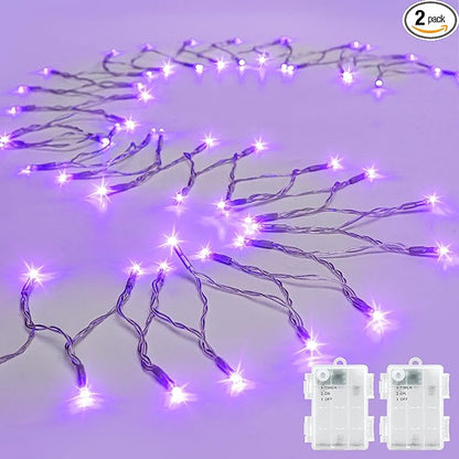 cshare String Lights Outdoor Waterproof 9.8ft 30 LED, Purple Fairy Lights Battery Operated with Timer Clear Wire for Indoor & Outdoor Christmas Halloween Decorations Garland Party Garden 2 Packs