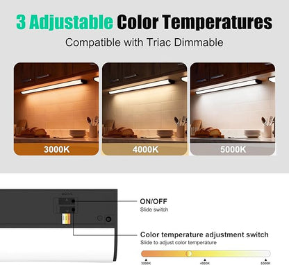 30 Inch LED Under Cabinet Light, Plug in Kitchen Lighting, 3CCT Selectable (3000K/4000K/5000K), CRI94 High Color Accuracy, Linkable, Slim Design Dimmable, Black
