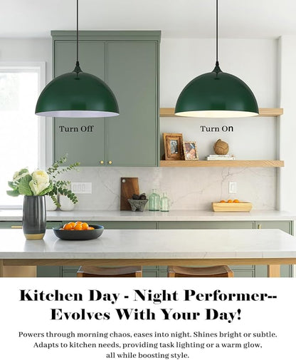 Green Pendant Lights Kitchen Island 2 Pack, 14 Inch Large Dome Pendant Light, Green Farmhouse Pendant Light, Island Pendant Lights for Kitchen, Dining Room