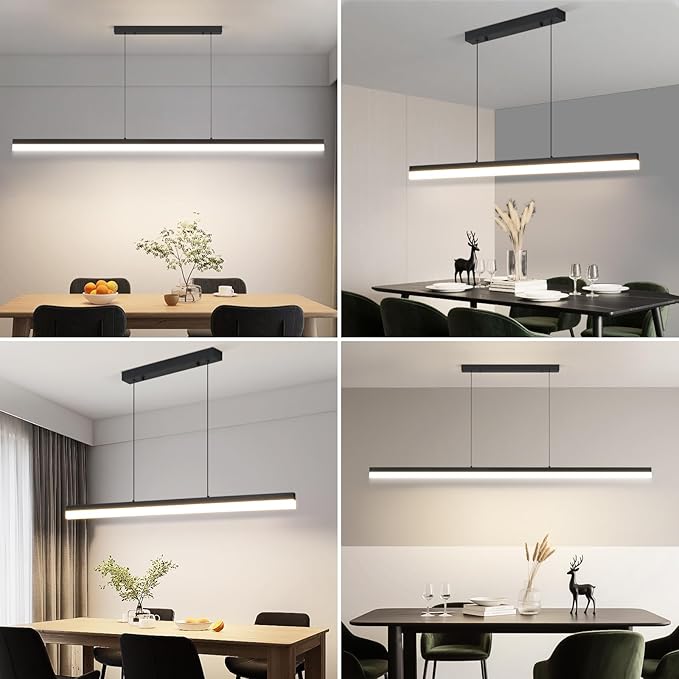 Modern LED Linear Pendant Light, 31IN Ceiling Chandlier Light Fixtures Hanging with Remote Control 3000k-6500K Adjustable Color Temperature Island Light for Dining Room, Kitchen