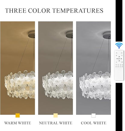32'' Flower LED Chandelier Large Luxury Crystal Light Fixture Chrome Dimmable Modern Chandeliers Light with Remote Control for High Ceiling Foyer Living Room Bedroom Entryway(3000K-6500K)