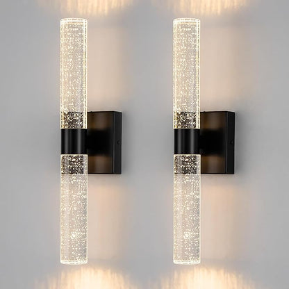 DORESshop Modern Wall Sconces Set of Two, 3CCT Crystal Bathroom Sconces Wall Light, Black Vanity Light Fixture, Sconce Wall Decor Set of 2, Wall Lights for Bedroom, Living Room, Hallway 18in