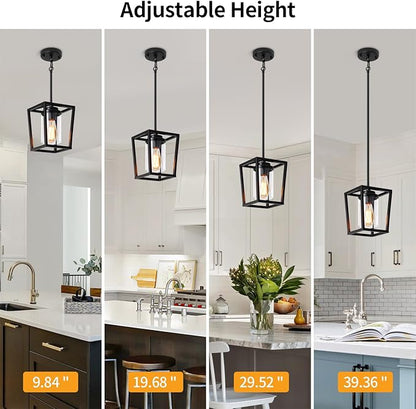 TOULMJ 3 Pack Black Pendant Lights Kitchen Island, Modern Lantern Pendant Light Fixtures, Farmhouse Kitchen Island Lighting Cage Metal Hanging Ceiling Light Fixture for Hallway Entryway Dining Room