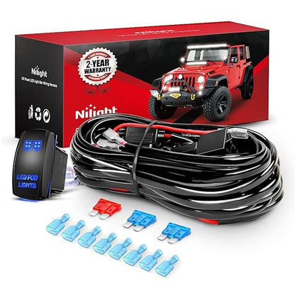 Nilight 16AWG LED POD Lights Wiring Harness Kit 12V On Off 5Pin Rocker Switch Laser Waterproof Toggle Power Relay Blade Fuse for Cars Jeep Boat ATV Trucks - 4 Leads Bule