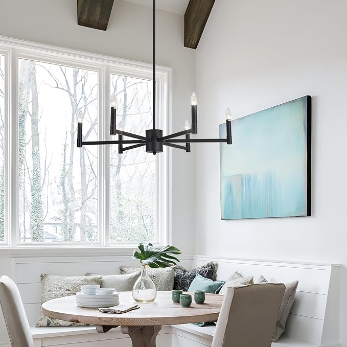 ASGYISA 6-Light Candle Chandeliers Modern Black Farmhouse Ceiling Light Fixture Industrial Pendant Lighting for Dining Room Living Room Bedroom Kitchen Island Foyer, 35inch, L-2201