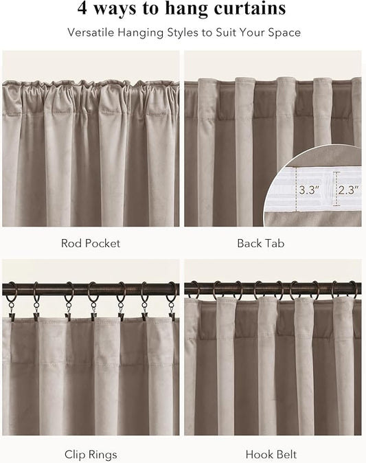 StangH Camel Beige Velvet Curtains 90 inches Long - Neutral Earth Tone Modern Classic Luxury Decor Energy Efficient Pravicy Protect Drapes for Office/Bedroom/Sliding Door, W52 x L90, 2 Panels