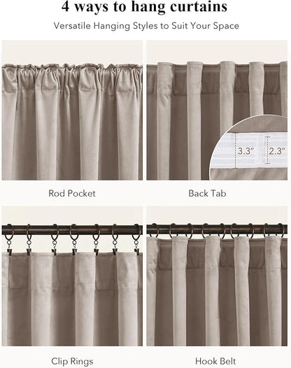 StangH Velvet Curtains Camel Beige, Thermal Insulated Room Darkening Drapes for Bedroom Living Room Home Theater, Decorative Rod Pocket Back Tab Curtain, 2 Panels, W52 x L72 inches