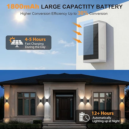 Solar Wall Light Outdoor,3000/4500/6000K/RGB 13 Modes Dusk to Dawn Lighting Solar Sconce Lights IP67 Waterproof Up and Down Solar Lights Outdoor for House /Porch/Fence/Patio/Garage-White Shell (4PCS)