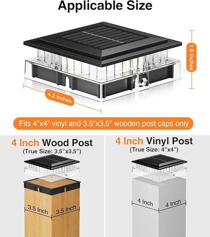 2 Pack 4X4 Solar Post Cap Lights Outdoor, Brighter Fence Post Solar Lights Outdoor Waterproof for 4x4 Wooden/Vinyl Posts, Deck Fence Posts Cap Lights Solar Powered for Garden Decor