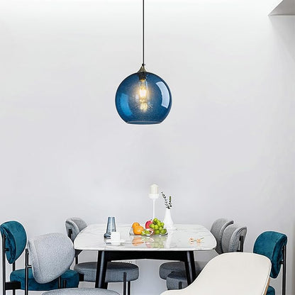 Mikeru Glass Globe Pendant Light Single, 7.87 Inch Blue Bubble Glass Hanging Lamp, Mid Century Modern Pendant Lighting for Kitchen Island Dining Room Bedroom (Bulb Not Included)