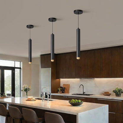 OKELI Modern Black LED Pendant Light for Kitchen Island, 1 Pack – Dimmable Zoomable Pendant, Adjustable Beam Angle, 3 Color Temps 2700K/4000K/6000K, Mini Hanging Light for Bar or Bedroom, 7W 15"