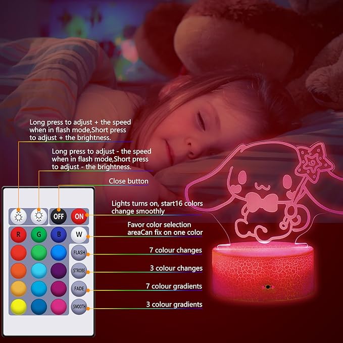 16 Colors Night Light 3D Illusion Table Lamp with Touch & Remote Control Acrylic LED Lamp Anime Led Light Cute Desk Lamp for Kids Artwork Decor Christmas Halloween Birthday Decoration Gifts