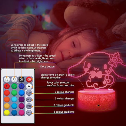 16 Colors Night Light 3D Illusion Table Lamp with Touch & Remote Control Acrylic LED Lamp Anime Led Light Cute Desk Lamp for Kids Artwork Decor Christmas Halloween Birthday Decoration Gifts