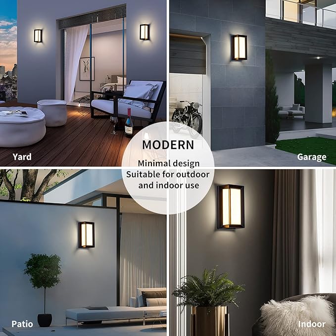 LED 18W Modern Rectangular Outdoor Wall Sconce 3000K Outside Light for House Patio, Black with Full Border Warm White, IP64 Waterproof Outdoor Wall Lights for House Patio Exterior Wall (1 Pack)