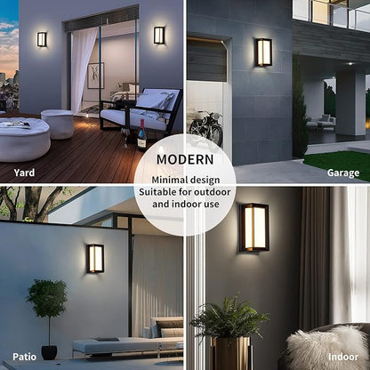 LED 18W Modern Rectangular Outdoor Wall Sconce 3000K Outside Light for House Patio, Black with Full Border Warm White, IP64 Waterproof Outdoor Wall Lights for House Patio Exterior Wall (1 Pack)