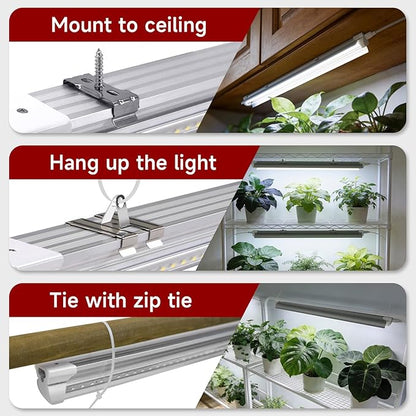 8 Pack LED Grow Light 2FT, 5000K Full Spectrum, 192W(8 x 24W), Linkable Growing Lamp Fixture, T8 Grow Lights for Indoor Plants, Seed Starting, Vegetables