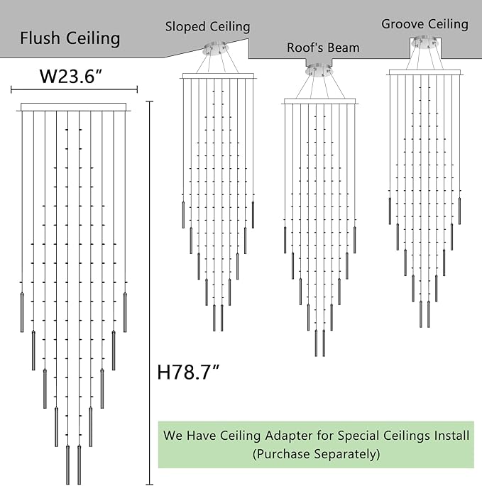 HAIXIANG W24 x H78 Crystal Glam Chandelier Long Light Chandeliers with Dimmable Light Bulbs High Ceiling Light Fixtures for Foyer Entryway Living Room Stair Silver