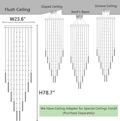 HAIXIANG W24 x H78 Crystal Glam Chandelier Long Light Chandeliers with Dimmable Light Bulbs High Ceiling Light Fixtures for Foyer Entryway Living Room Stair Silver