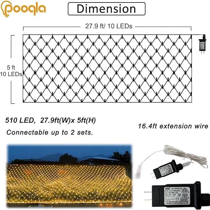 Christmas Net Lights, 510 LED Large Outdoor Net Mesh Lights for Bushes 28x5 ft, 8 Modes Waterproof Twinkle String Light Connectable for Christmas Hedge Yard Garden Party Decor, Warm White