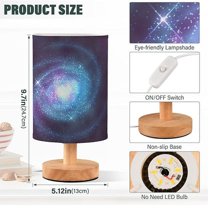 Spiral Galaxy Nebula Starry Night Sky Swirl Nightstand Desk Lamp with Wood Base Fabric Shade for Living Room Bedroom Kids Room Office