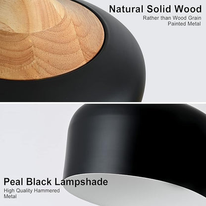 Eustace Pendant Light Modern Lantern Lighting, Wooden Dome Minimalist Industrial Ceiling Hanging Light Fixtures for for Kitchen Island, Dining Room, Living Room, Farmhouse(Black)