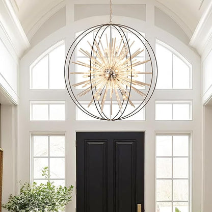 Vezzio 52" Large Globe Chandeliers for High Ceilings 32-Light Modern Black Crystal Chandelier Pendant Light Fixture for Entryway, Foyer, Stairway, Kitchen, Dining, Living Room