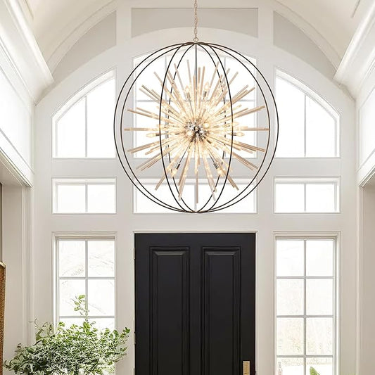 Vezzio 52" Large Globe Chandeliers for High Ceilings 32-Light Modern Black Crystal Chandelier Pendant Light Fixture for Entryway, Foyer, Stairway, Kitchen, Dining, Living Room