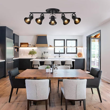 5-Light Track Lighting Kit, Directional Ceiling Light, Industrial Black Kitchen Track Lighting Fixtures Ceiling for Kitchen, Living Room, Dining Room, Hallway.