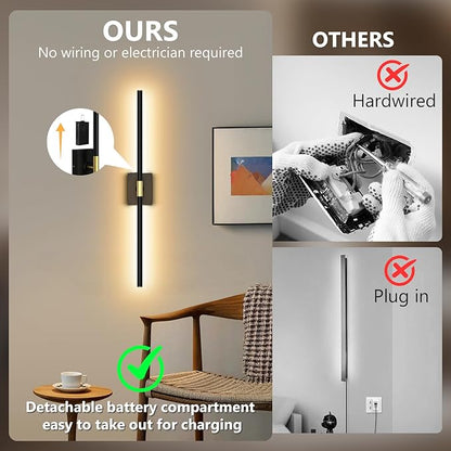 1 Pack Battery Operated Wall Sconce - 10000mAh Wireless Sconce Rechargeable Wall Light with Remote and Touch, 360° Rotate 4CCT Cordless Wall Lamp for Bedroom Living Room Hallway, 31.5 Inch, Black