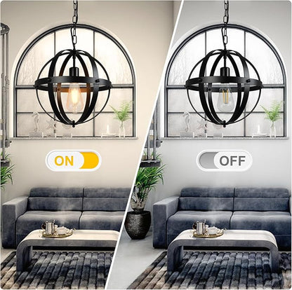 DLLT Vintage Globe Pendant Hanging Light, Matte Black, 1-Light, E26 Base, Ideal for Dining Room, Kitchen Island, Living Room, Home Office