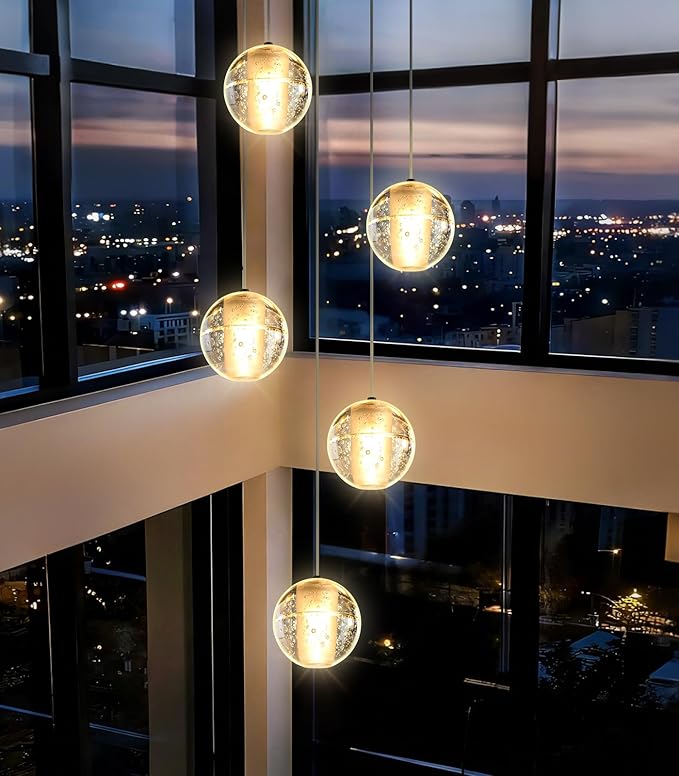 HAIXIANG Rectangular Chandelier with LED Light Bulbs Bubble Crystal Glam Chandeliers for Dining Room High Ceiling Pendant Lighting Fixtures Interior Living Room Lighting Black