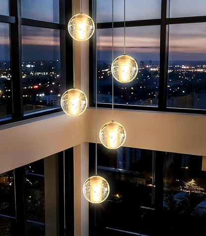 HAIXIANG Rectangular Chandelier with LED Light Bulbs Bubble Crystal Glam Chandeliers for Dining Room High Ceiling Pendant Lighting Fixtures Interior Living Room Lighting Black