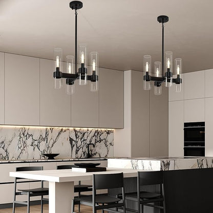 4 Lights Black Chandeliers for Dining Room Light Fixture | Entryway Chandelier for Foyer with Glass Cover | Kitchen Island Lighting Over Table for Hallway | Entryway | Corridors | Bedroom