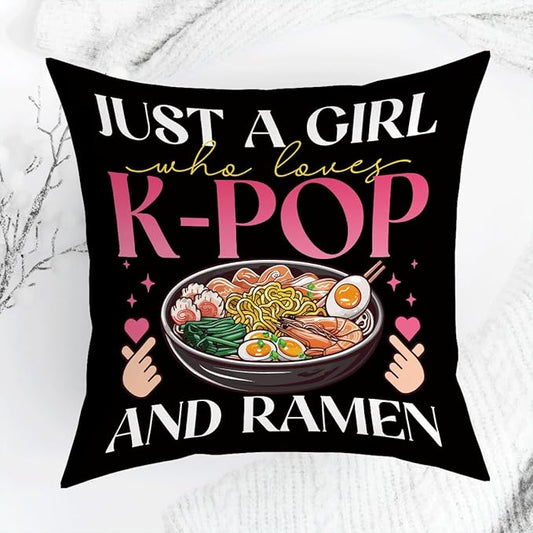 K-pop Decor, Just a Girl Who Loves K-pop Room Decor, K-pop Gifts Pillow Cover Rustic Anime Lovers Throw Girls for Room Home Girl Bedroom Decoration Gifts