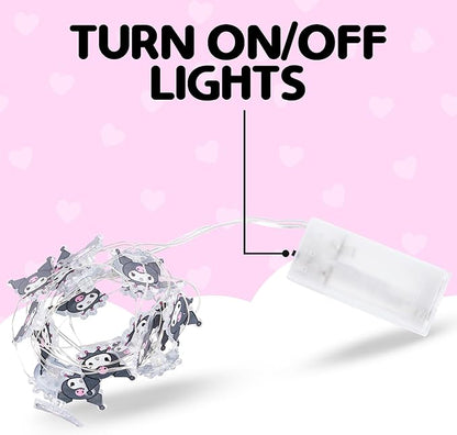 Silver Buffalo Sanrio Hello Kitty and Friends Kuromi 20ct Decorative String Lights, 7 Feet Long, Battery Powered (2 AA Batteries Included), Cool White LED, Indoor Use Only