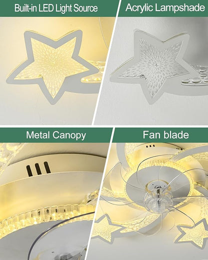 Yfrest Modern Ceiling Fan with Lights Remote Control, White Star Ceiling Fan with Light APP Control, 6 Speeds 3 Light Color Low Profile Ceiling Fan for Kitchen Bedroom