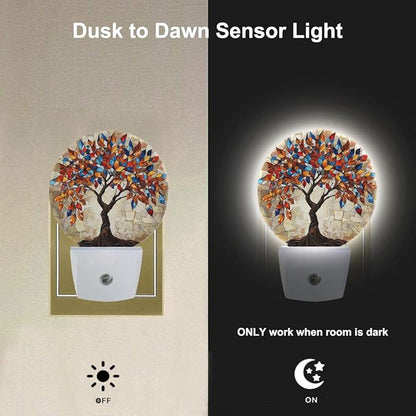 EKOBLA Colorful Seasons Tree Plug-in Night Light, Multi-Color Leaves LED Nightlight with Dusk to Dawn Auto Sensor for Home Indoor Decor