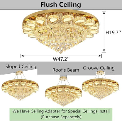 HAIXIANG Extra Large Chandelier for Living Room Crystal Chandeliers High Ceiling Light Fixtures Luxury Modern Dimmbale Lighting Gold Lights for Entryway Foyer