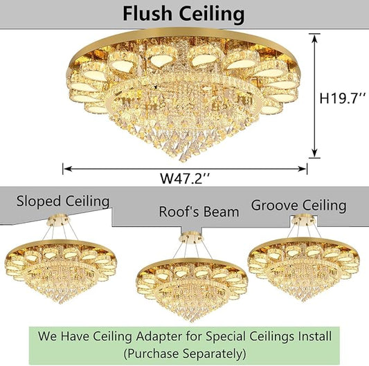 HAIXIANG Extra Large Chandelier for Living Room Crystal Chandeliers High Ceiling Light Fixtures Luxury Modern Dimmbale Lighting Gold Lights for Entryway Foyer