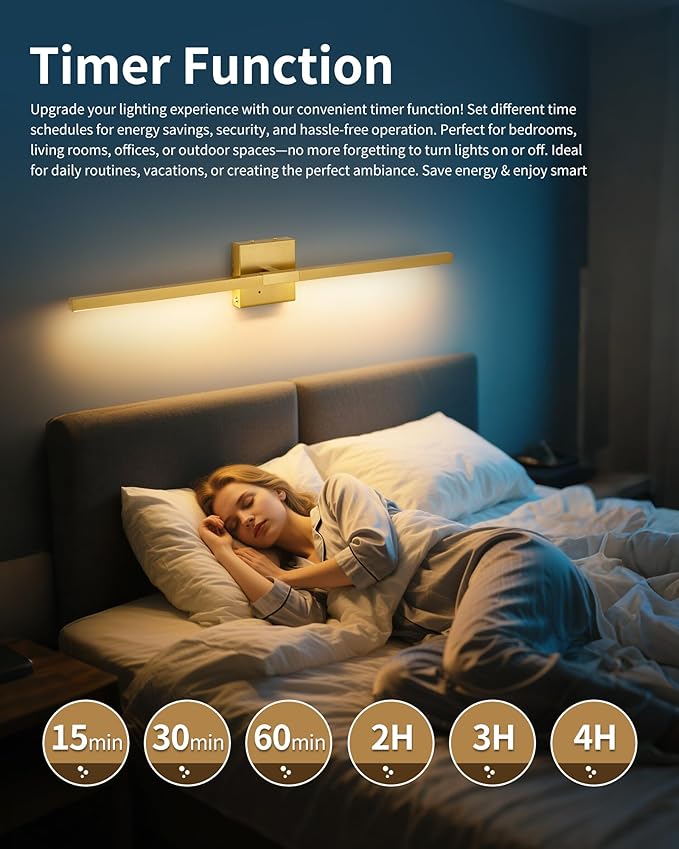 Rayogale 32 Inch Rechargeable Wall Sconce with Remote, 8000mAh 3000K/4500K/6000K Dimmable Battery Operated Wall Sconce, 360° Rotation Cordless Sconces Wall Decor Set of 2 for Living Room Gold