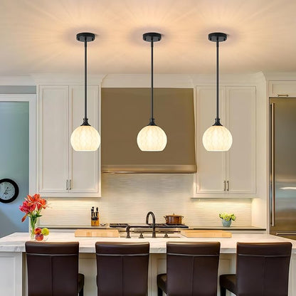 Black Pendant Lights Kitchen Island with Frosted Milk Glass, 1-Light 7.3" Modern Pendant Light Fixtures, Height Adjustable Single Globe Hanging Lighting for Kitchen Sink Bathroom, E26 Base