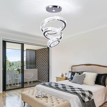 CLAIRDAI Crystal Chandeliers 3 Rings Ceiling Light Fixture LED Chandelier for High Ceiling Hanging Chandeliers for Bedroom Dining Room Living Room (6500K Cool White)