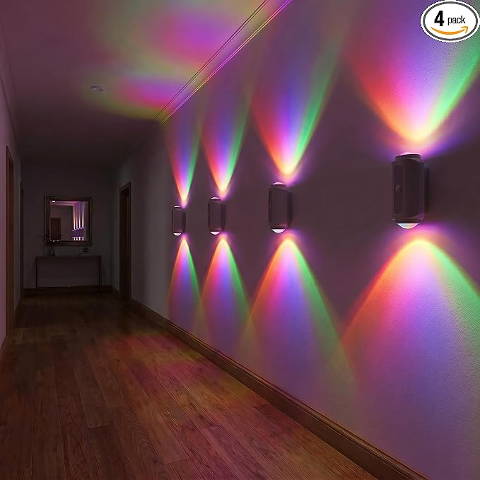 4 Pack Motion Sensor Wall Light, Magnetic Wireless RGB Dimmable Wall Lamps, Rechargeable Wireless Hallway Lights, Battery Operated Lighting for Stairs, Bedroom, Bathroom, Bar Decor