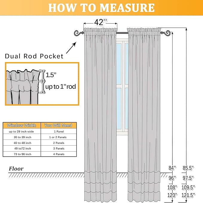 Gwine Sky Blue Sheer Curtains for Living Room 45 inches Long, Short Voile Light Filtering Window Treatments Sheer Curtains for Bedroom, Half Window Drapes with Rod Pocket, Each 42" Wx45 L