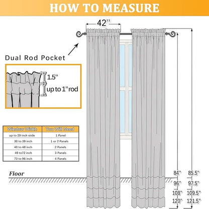 Gwine Charcoal Grey Sheer Curtains 30 Inch Length, Short Light Filtering Voile Small Cafe Kitchen Curtains with Rod Pocket, Short Curtain for Bathroom Window, 42x30 Inch, 2PCS