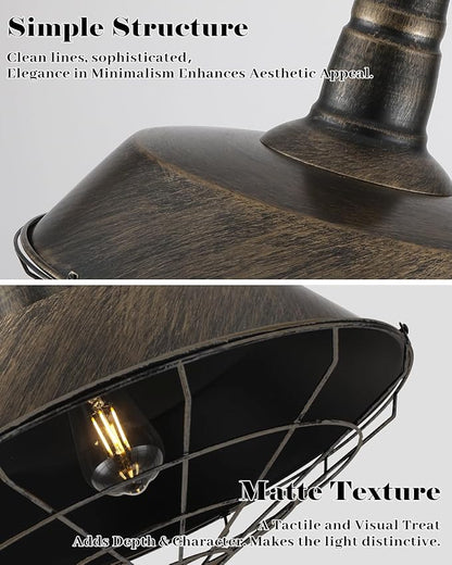 Brass Industrial Pendant Lights 2 Packs, 18.1 Inch Oversized Farmhouse Vintage Pendant Light, Black and Brass Barn Pendant Light with Wire Cage, Island Pendant Lights for Kitchen Warehouse