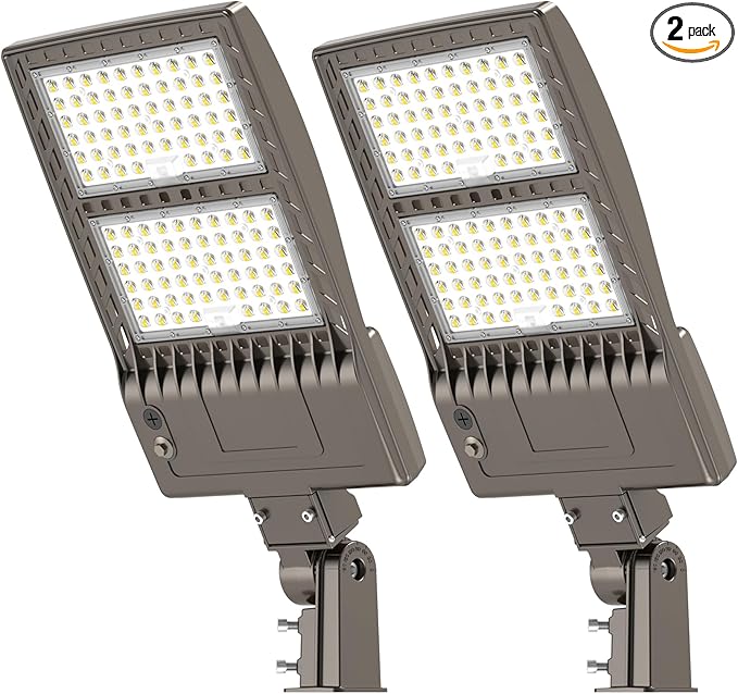 KUKUPPO 2 Pack 320W LED Parking Lot Light 48,000LM, Power Adjustable UL Listed LED Shoebox Parking Pole Light Commercial 5000K IP65 Waterproof Outdoor Area Lighting with Slip Fitter 100-277VAC