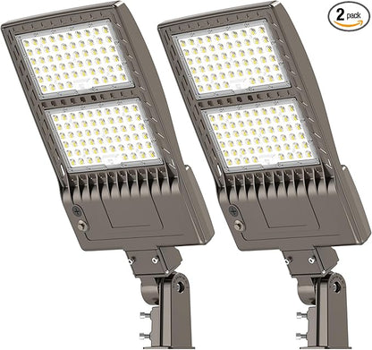 KUKUPPO 2 Pack 320W LED Parking Lot Light 48,000LM, Power Adjustable UL Listed LED Shoebox Parking Pole Light Commercial 5000K IP65 Waterproof Outdoor Area Lighting with Slip Fitter 100-277VAC